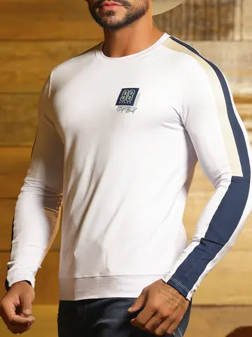 Camiseta Gola O Manga Longa Estilosa e Casual com Recortes Pit Bull Jeans Luxo