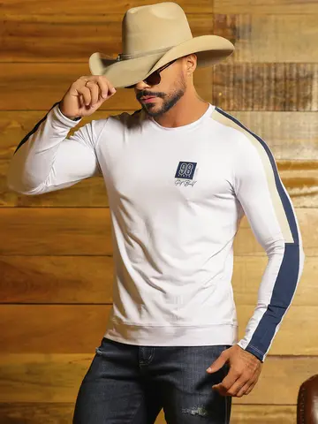 Camiseta Gola O Manga Longa Estilosa e Casual com Recortes Pit Bull Jeans Luxo