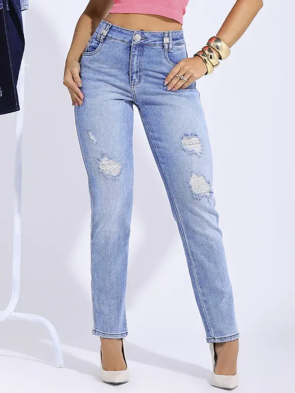 Calça Mom Sofisticada e Casual com Detalhes Puídos Pit Bull Jeans Premium