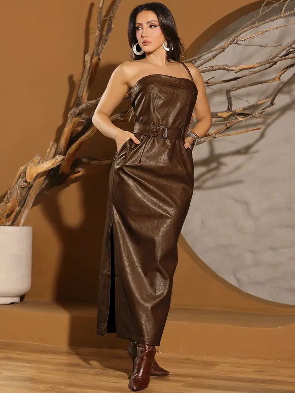 Vestido Midi Elegante e Sofisticado com Fendas Laterais e Cinto Casual Pit Bull Jeans Luxo