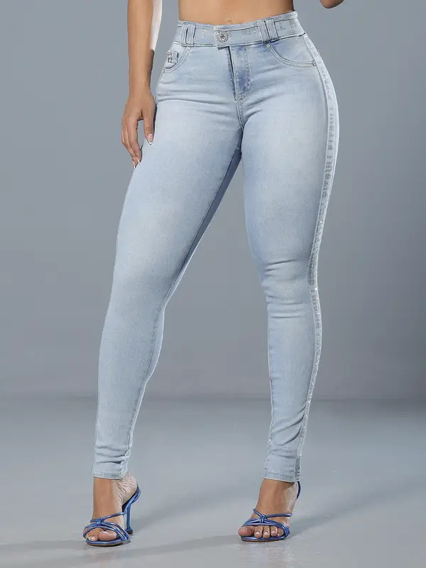 Calça Skinny Modeladora com Cós e Lateral Personalizada Pit Bull Jeans Luxo