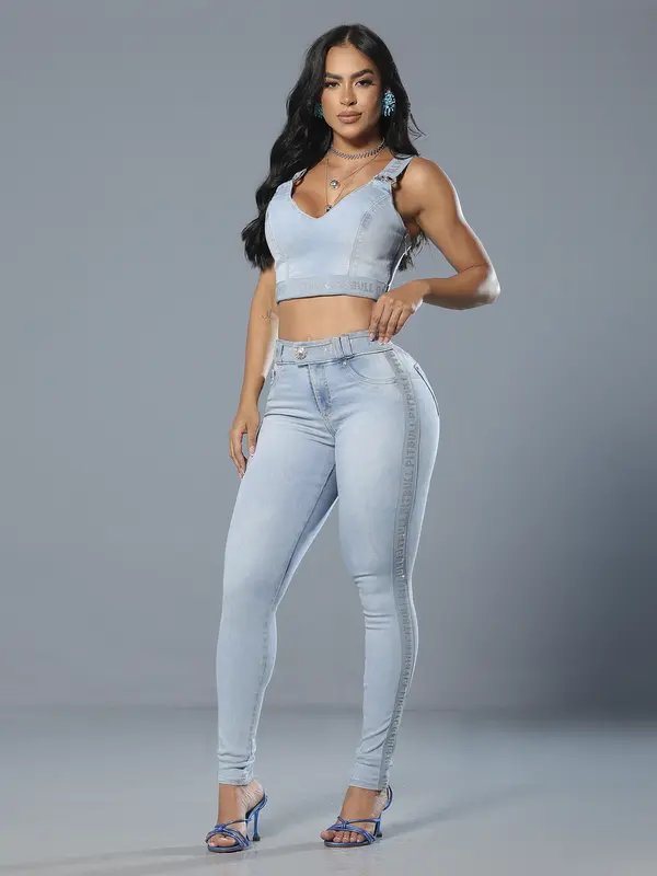 Calça Skinny Modeladora com Cós e Lateral Personalizada Pit Bull Jeans Luxo