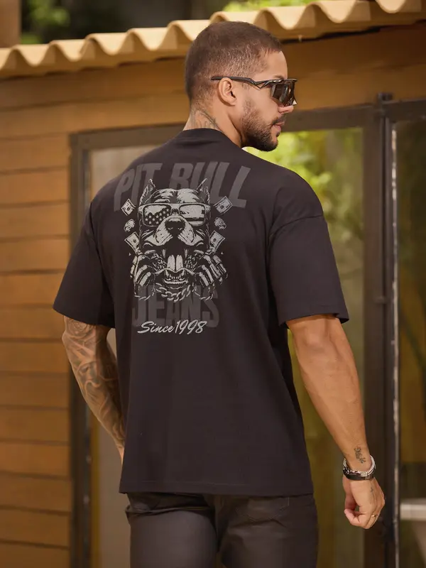 Camiseta Gola O Oversized Estilosa com Caimento Moderno Pit Bull Jeans Luxo