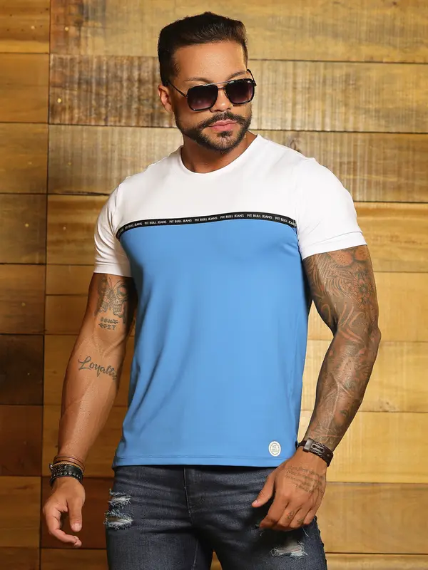 Camiseta Gola O Bicolor Sofisticada e Estilosa com Elástico Frontal Pit Bull Jeans Luxo