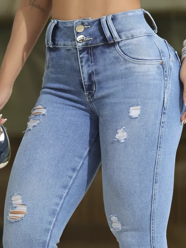 Calça Skinny Cintura Alta Estilosa e Casual com Detalhes Puídos Pit Bull Jeans Premium