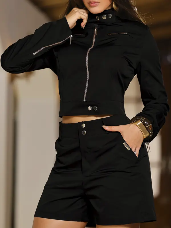 Conjunto Short e Jaqueta Cropped Fashion e Versátil Empório Pit Bull