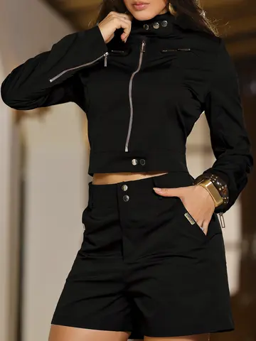 Conjunto Short e Jaqueta Cropped Fashion e Versátil Empório Pit Bull