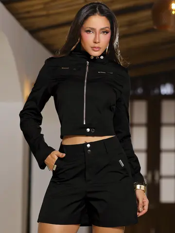 Conjunto Short e Jaqueta Cropped Fashion e Versátil Empório Pit Bull