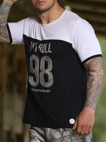 Camiseta Gola O Sofisticada com Caimento Confortável e Estampa em Relevo Pit Bull Jeans Luxo
