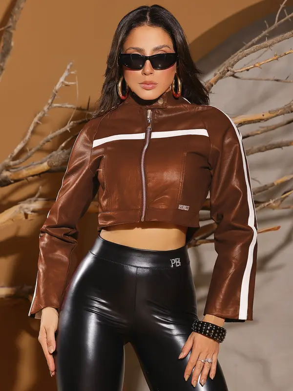 Jaqueta Feminina Pit Bull Jeans Luxo Elegante e Sofisticada com Faixas nas Mangas