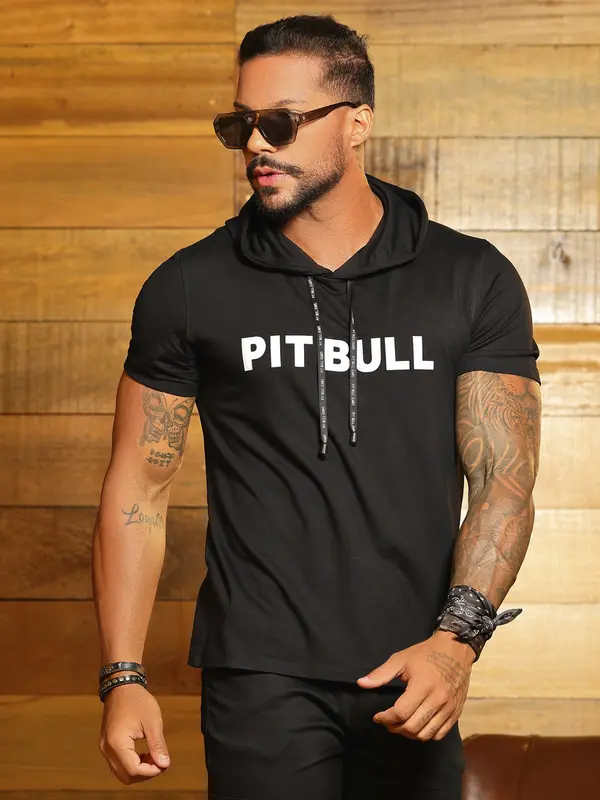 Camiseta com Capuz Estilosa e Casual com Relevo Pit Bull Jeans Luxo