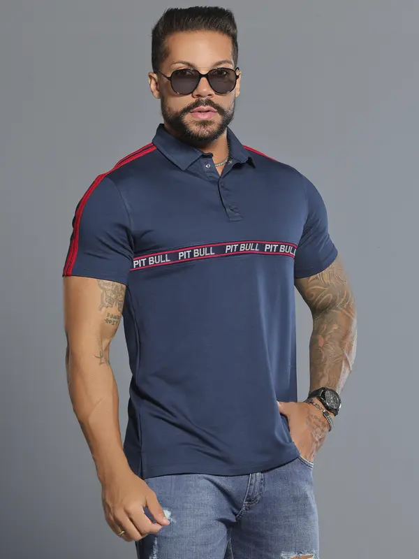 Camiseta Gola Polo Sofisticada e Confortável com Recorte Frontal Pit Bull Jeans Luxo