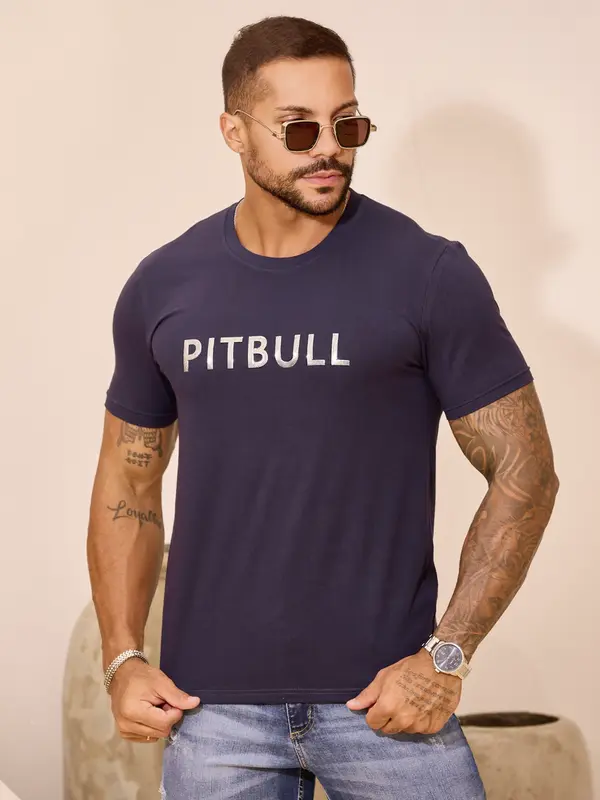 Camiseta Gola O Autêntica e Casual com Estampa Metalizada Pit Bull Jeans Premium