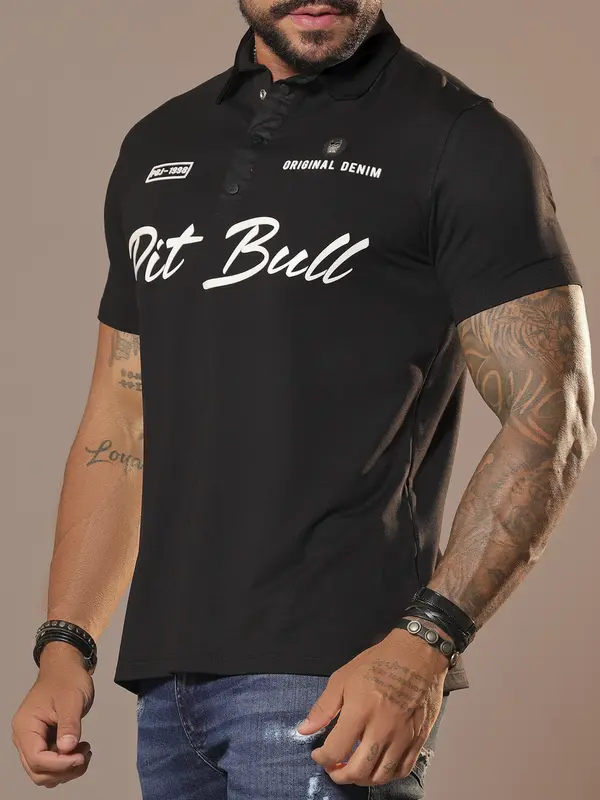 Polo Masculina Estilosa e Elegante com Estampa em Relevo Pit Bull Jeans Luxo