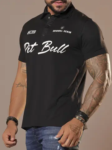 Polo Masculina Estilosa e Elegante com Estampa em Relevo Pit Bull Jeans Luxo