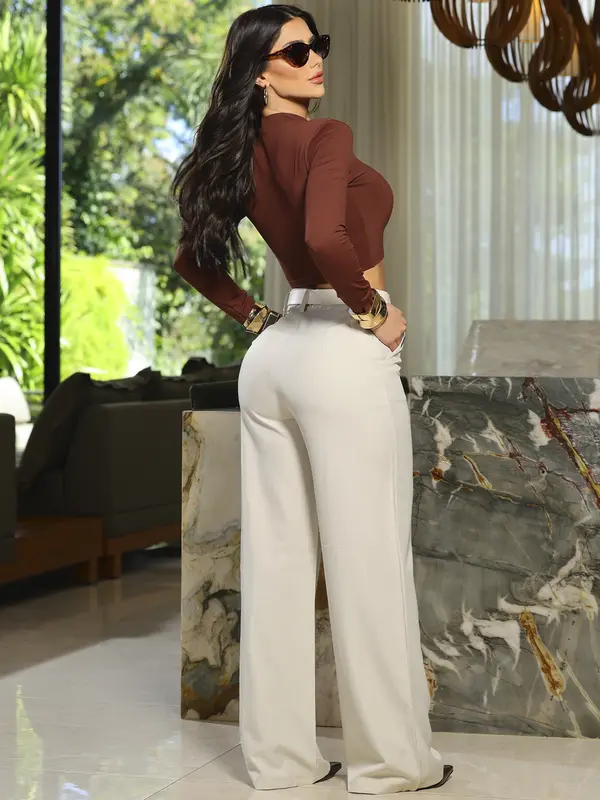 Calça Pantalona Elegante e Versátil com Cinto Casual Empório Pit Bull