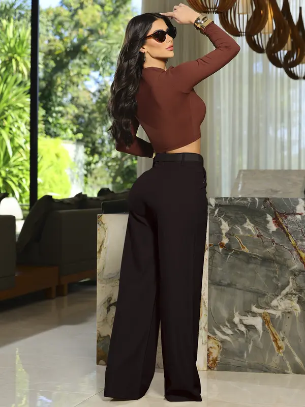 Calça Pantalona Elegante e Versátil com Cinto Casual Empório Pit Bull