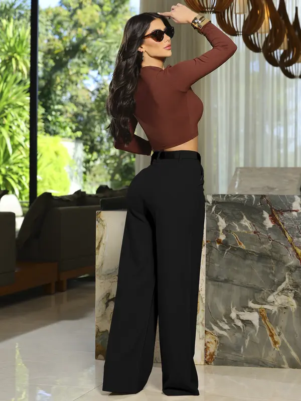 Calça Pantalona Elegante e Versátil com Cinto Casual Empório Pit Bull