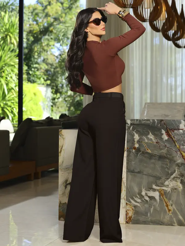 Calça Pantalona Elegante e Versátil com Cinto Casual Empório Pit Bull