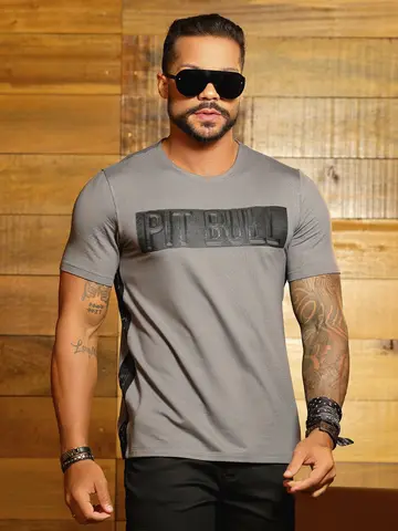 Camiseta Gola O Estilosa e Sofisticada com Estampa em Relevo Pit Bull Jeans Luxo