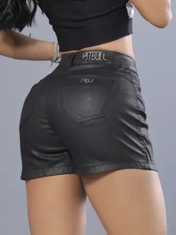 Short Saia Preto Sofisticado e Confortável com Zíper de Strass Pit Bull Jeans Luxo