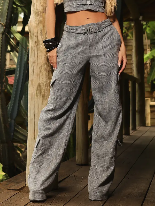 Calça Pantalona Alfaiataria Elegante com Bolsos Cargo e Cinto Personalizado Pit Bull Jeans Luxo