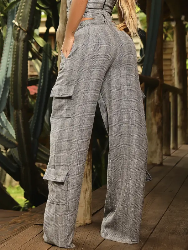 Calça Pantalona Alfaiataria Elegante com Bolsos Cargo e Cinto Personalizado Pit Bull Jeans Luxo