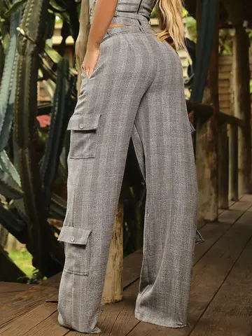 Calça Pantalona Alfaiataria Elegante com Bolsos Cargo e Cinto Personalizado Pit Bull Jeans Luxo