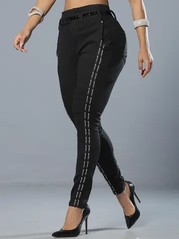Calça Jogger Preta Sofisticada com Lateral e Cinto Personalizado Pit Bull Jeans Luxo