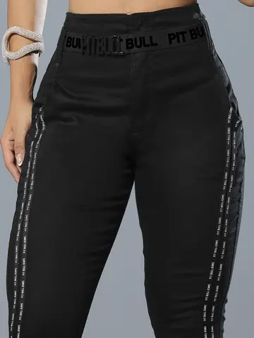 Calça Jogger Preta Sofisticada com Lateral e Cinto Personalizado Pit Bull Jeans Luxo