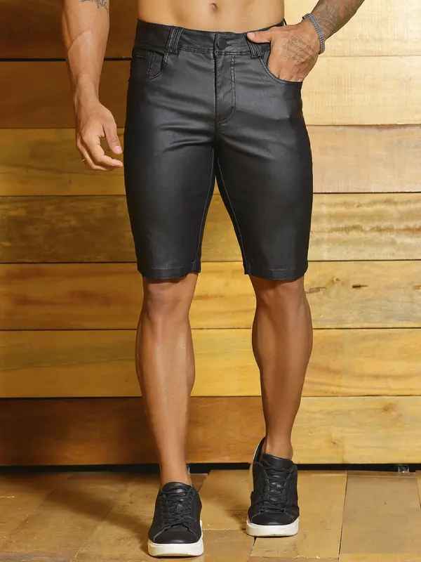 Bermuda Masculina Preta Sofisticada e Casual Pit Bull Jeans Luxo