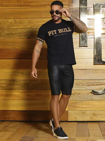 Bermuda Masculina Preta Sofisticada e Casual Pit Bull Jeans Luxo