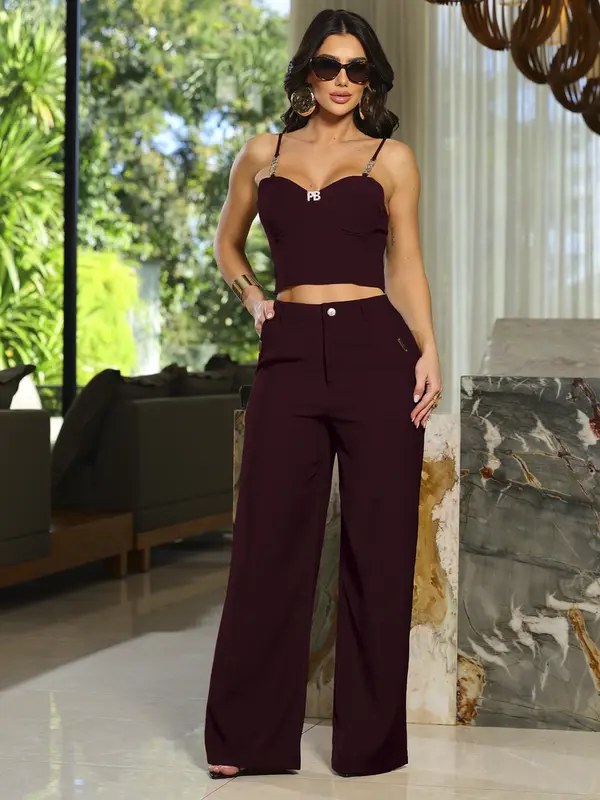 Conjunto Cropped e Calça Fashion com Caimento Elegante Empório Pit Bull