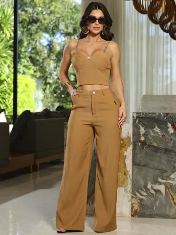 Conjunto Cropped e Calça Fashion com Caimento Elegante Empório Pit Bull