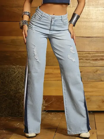 Calça Wide Leg Estilosa e Autêntica com Detalhes Laterais Pit Bull Jeans Luxo