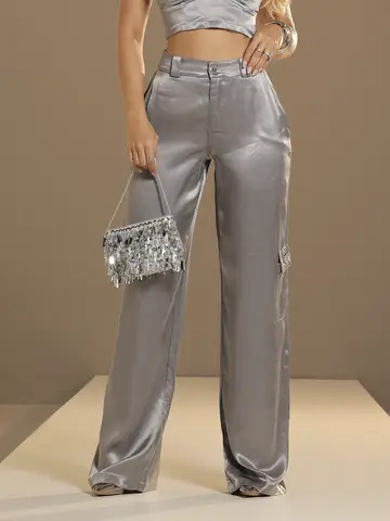 Calça Pantalona Sofisticada com Caimento Elegante e Bolsos Cargo Pit Bull Jeans Luxo