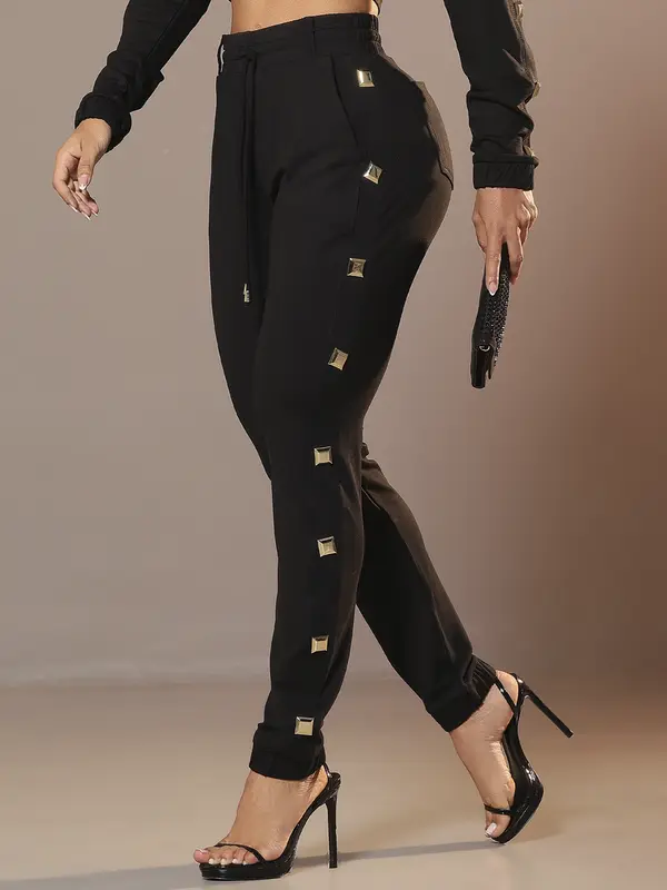 Calça Jogger Feminina com Recortes e Aplicações Metalizadas Pit Bull Jeans Luxo