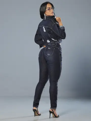 Calça Boyfriend Estilosa com Franjas de Strass e Detalhes Destroyed Pit Bull Jeans Luxo