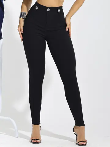 Calça Montaria Preta Modeladora e Estilosa com Detalhes no Cós Pit Bull Jeans Premium