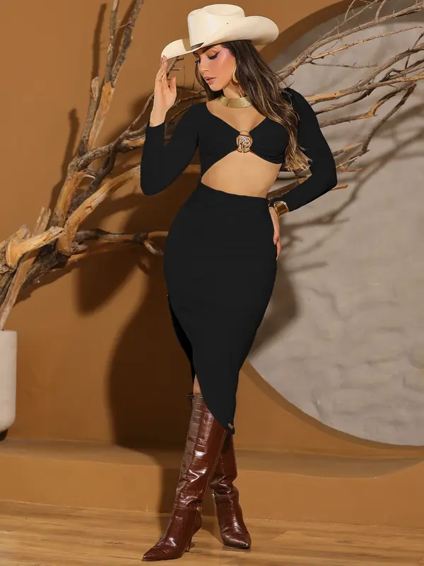 Vestido Sexy Elegante e Modelador com Fenda Lateral Empório Pit Bull