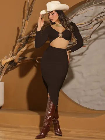 Vestido Sexy Elegante e Modelador com Fenda Lateral Empório Pit Bull