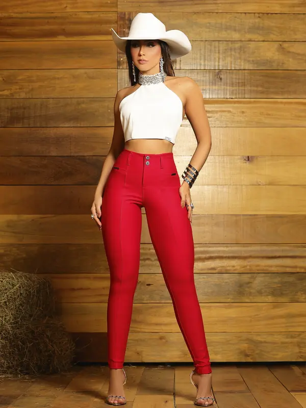 Calça Montaria Vermelha Elegante e Versátil com Caimento Ajustado Pit Bull Jeans Luxo
