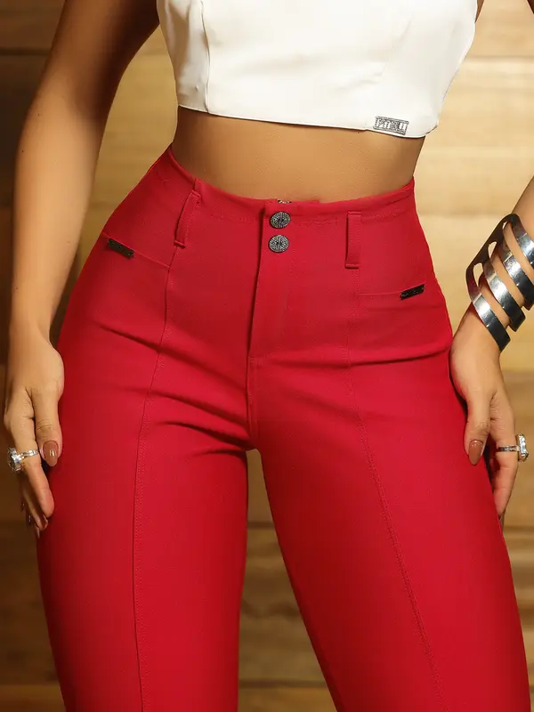 Calça Montaria Vermelha Elegante e Versátil com Caimento Ajustado Pit Bull Jeans Luxo