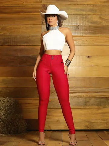 Calça Montaria Vermelha Elegante e Versátil com Caimento Ajustado Pit Bull Jeans Luxo