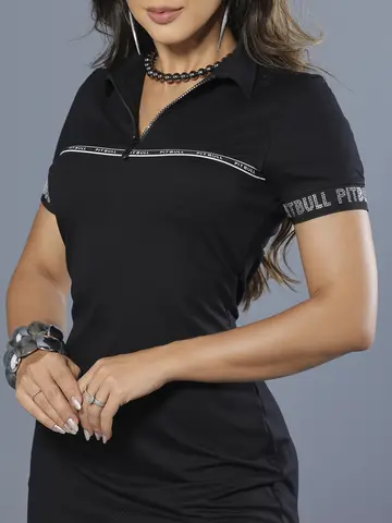 Vestido Polo Preto Sofisticado e Casual com Elásticos Personalizados Pit Bull Jeans Luxo