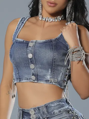 Cropped Jeans Fashion e Estiloso com Detalhes Únicos Pit Bull Jeans Luxo