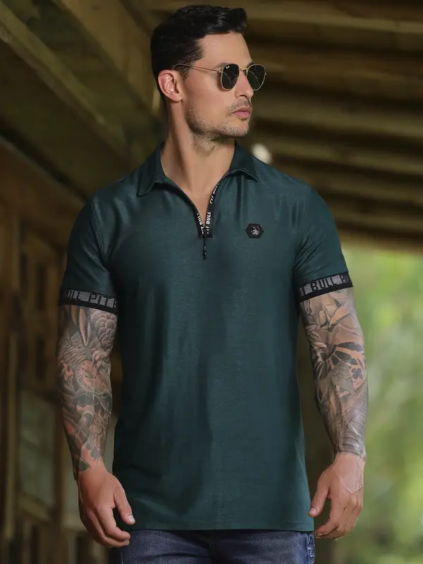 Camiseta Gola Polo Verde Elegante e Casual com Elástico Personalizado Pit Bull Jeans Luxo