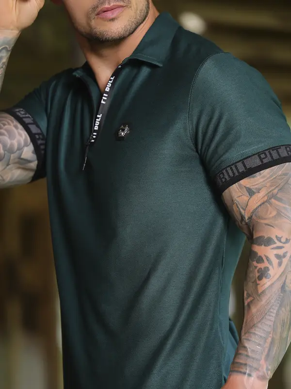 Camiseta Gola Polo Verde Elegante e Casual com Elástico Personalizado Pit Bull Jeans Luxo