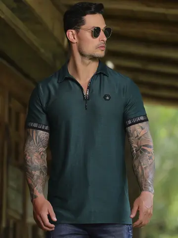 Camiseta Gola Polo Verde Elegante e Casual com Elástico Personalizado Pit Bull Jeans Luxo