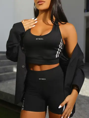 Conjunto Top e Short Confortável e Casual com Listras Laterais Pit Bull Jeans Fitness